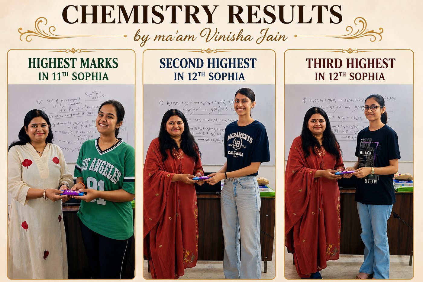 Ma'am Vinisha Jain with V&V Classes chemistry toppers